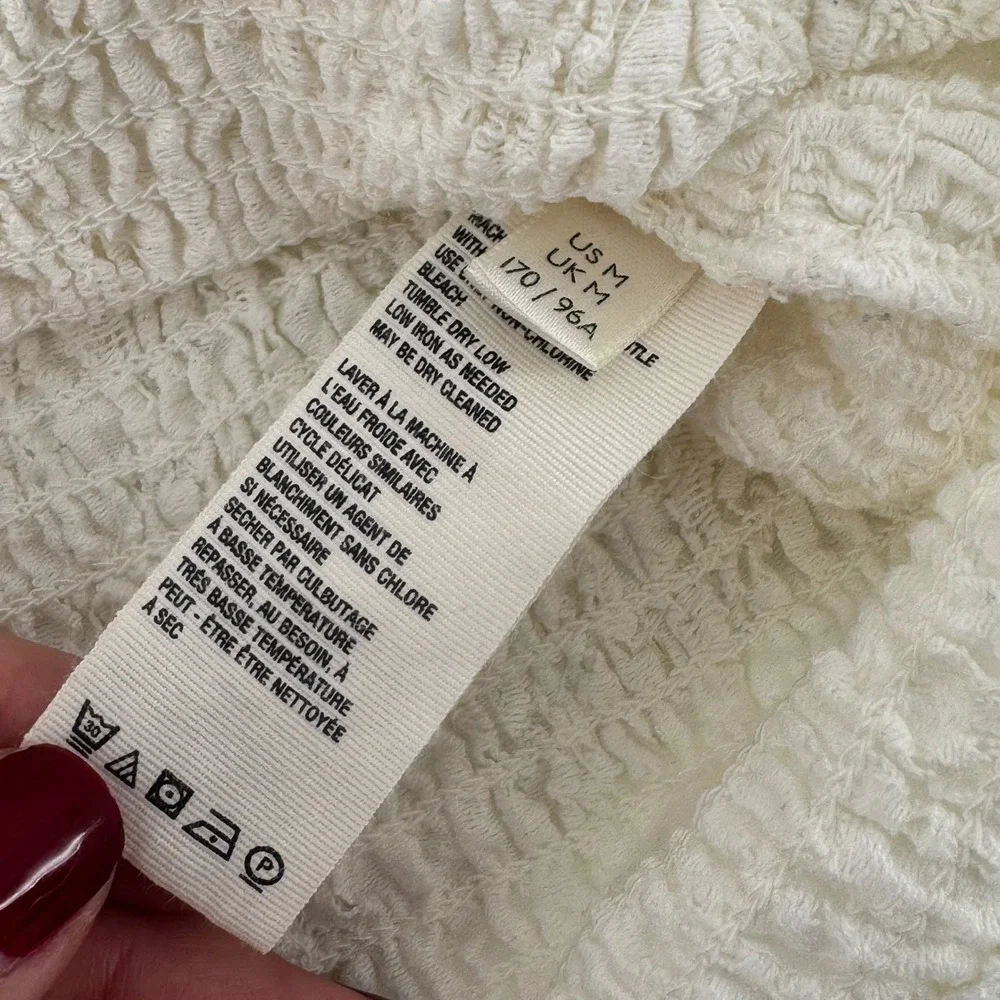 Free People Ivory Smocked Lace Long Sleeve Henley Top Scoop Neck Cream Size M